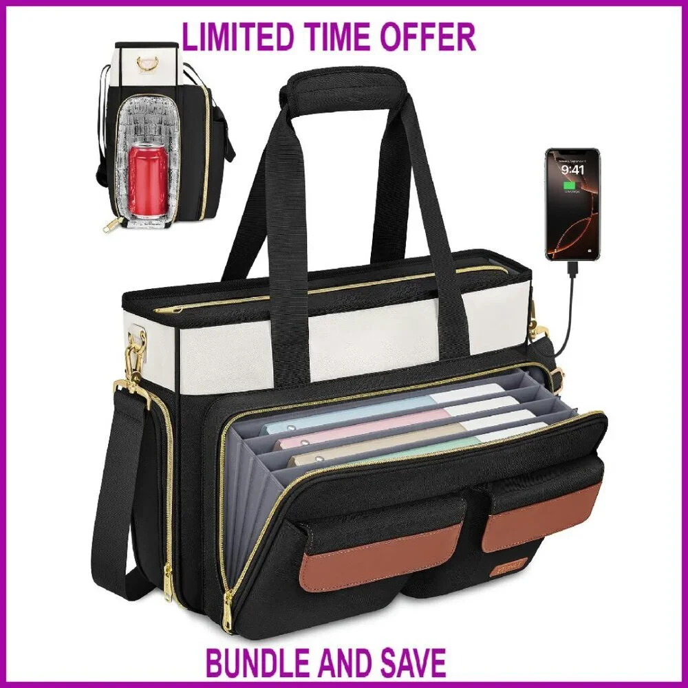 15.6 Inch Laptop Tote Bag with USB Port & Luggage Strap, Waterproof Work Bag